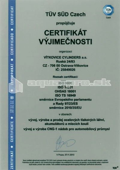 Fľaša oceľová 12l 230 Bar 204 mm - kovexná